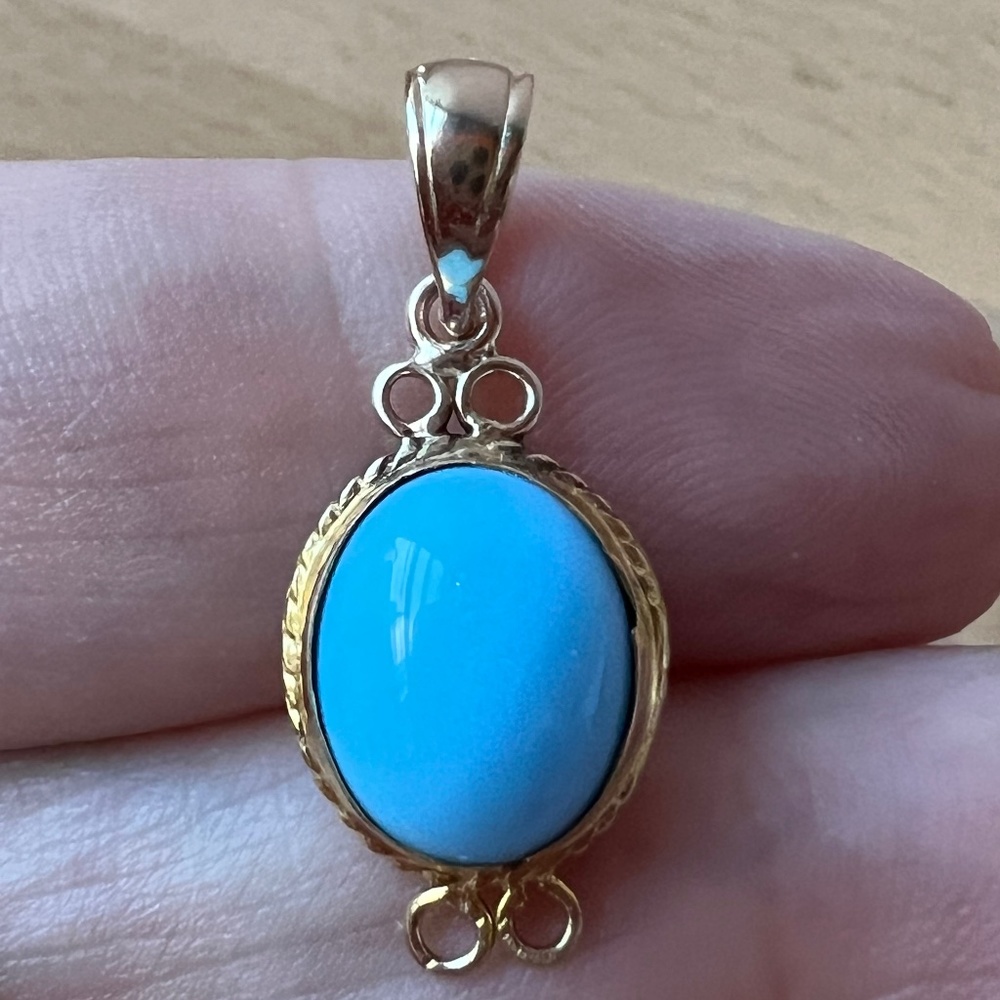 VINTAGE 18K / 14K GOLD SLEEPING BEAUTY TURQUOISE PENDANT FROM TURKEY ROBIN EGG
